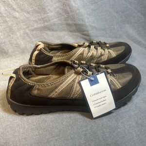 Croft & Barrow Women's Hiking Sandals Brown/Cream Bungee Cord Leather 7M NWT